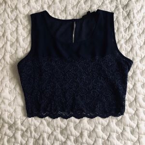Iris: Deep Blue Lace Crop Top